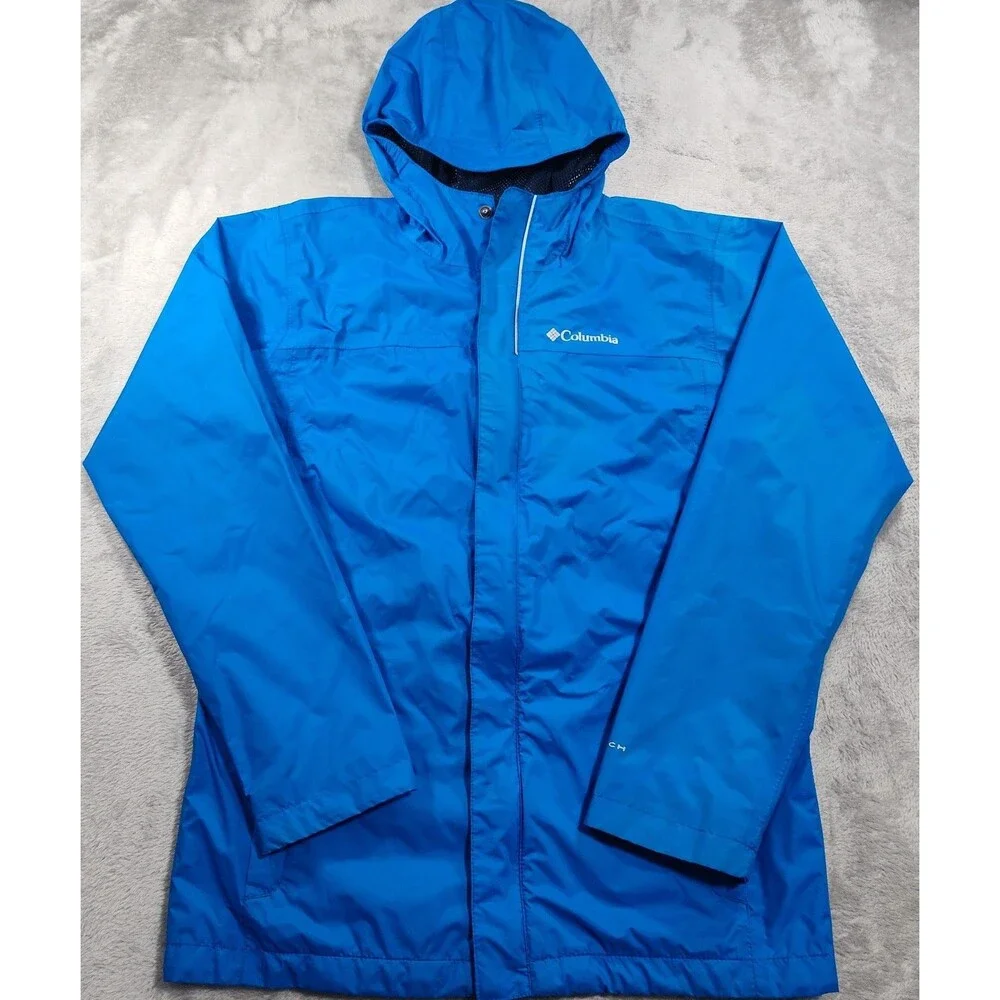 Columbia Rain Coat Jacket Youth Large 14/16 Blue Omni-Tech Hooded Waterproof
